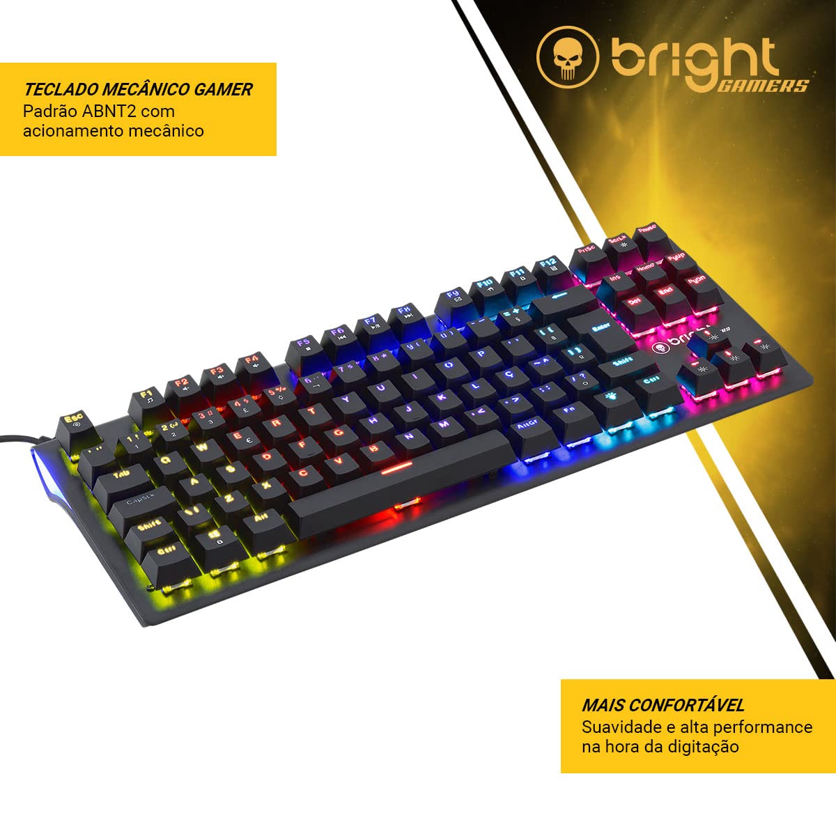 Bright Teclado Mecânico Gamer Compact II, 26 Teclas Anti-Ghosting